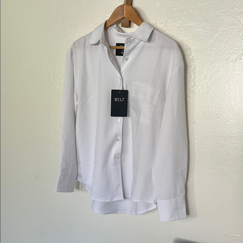 BYLT Basics White Blouse Smooth Fabric Classic Collar